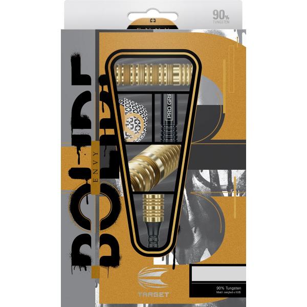 Target Softtip Bolide Envy 10Bolide Envy 10 Softdarts – 90% Tungsten, Ringgrip und gerader Barrel. Präzise, kontrollierte Würfe mit elegantem Gold-Finish. Verpackung